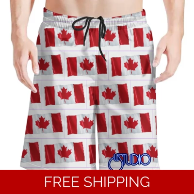 Le Studio Canada Flag White Beach Shorts
